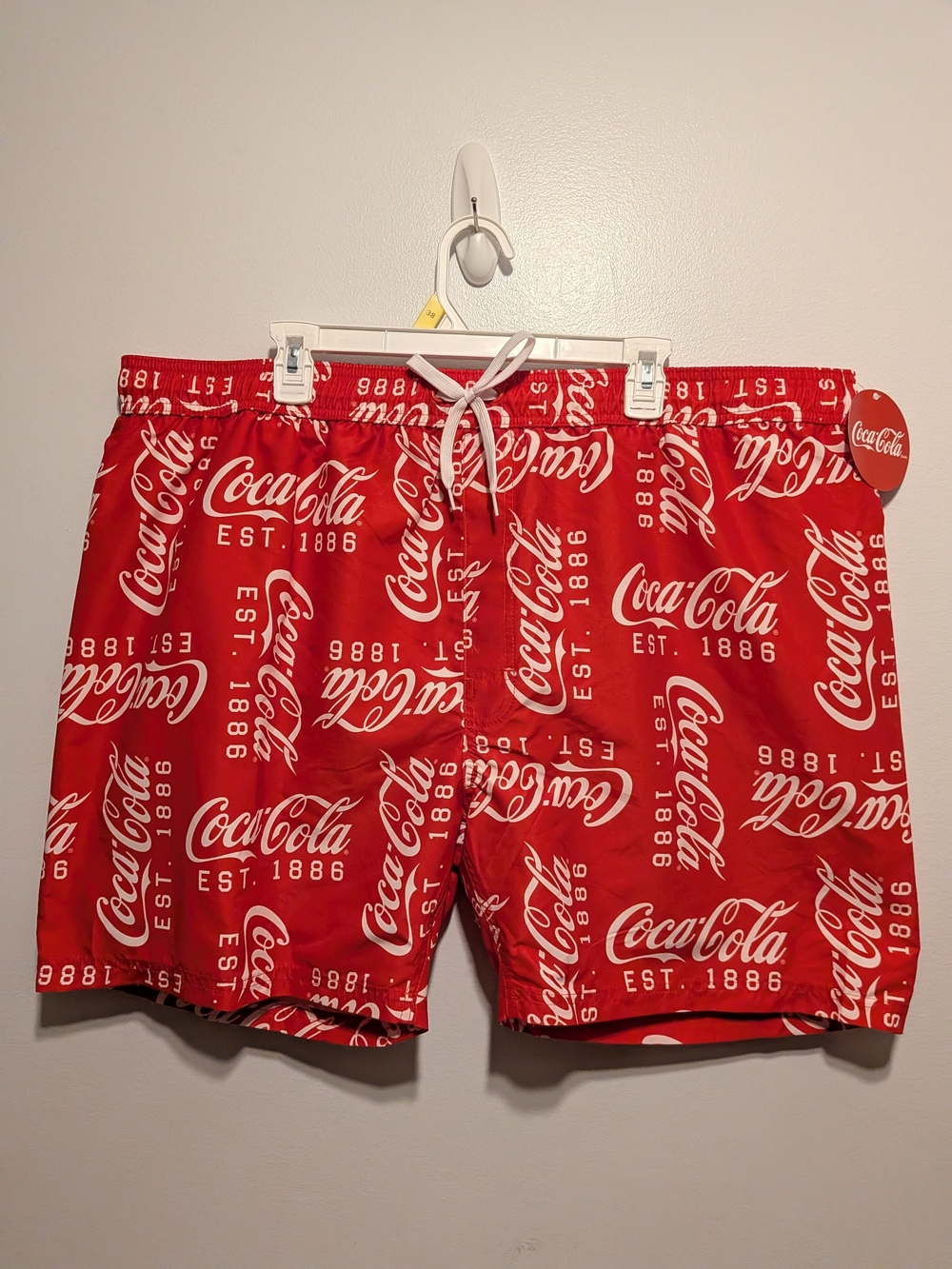 Coca Cola Red Men's Athletic Swim Shorts with White Logo Print